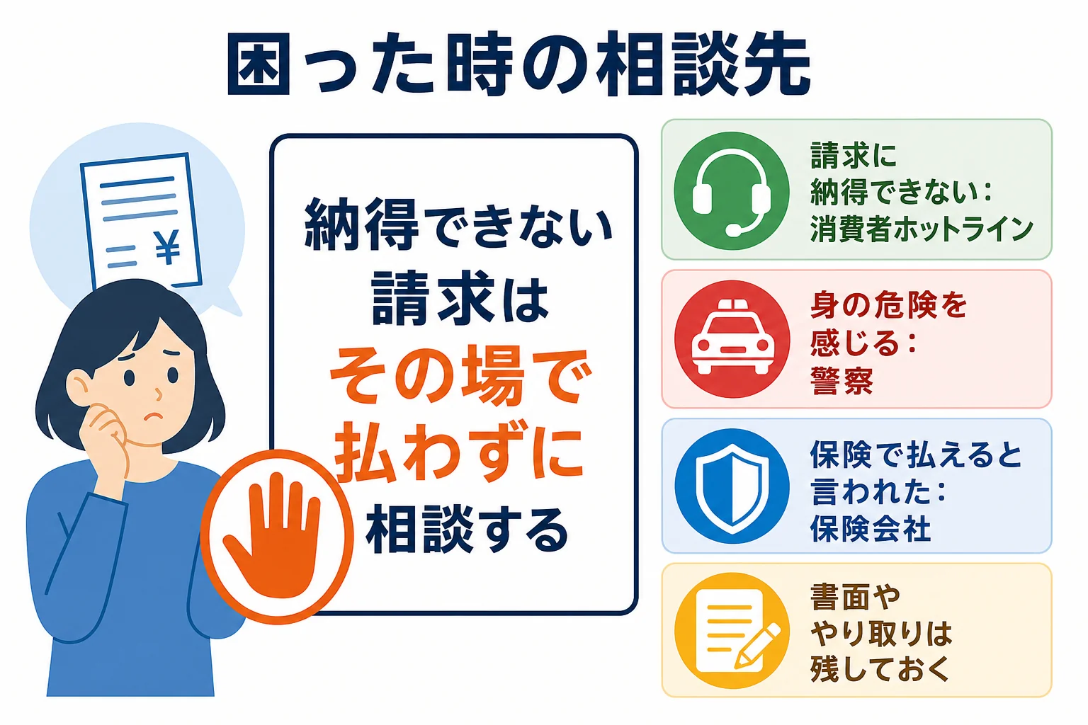 バッテリー上がりの出張業者とのトラブルで困った時の相談先をまとめた図解