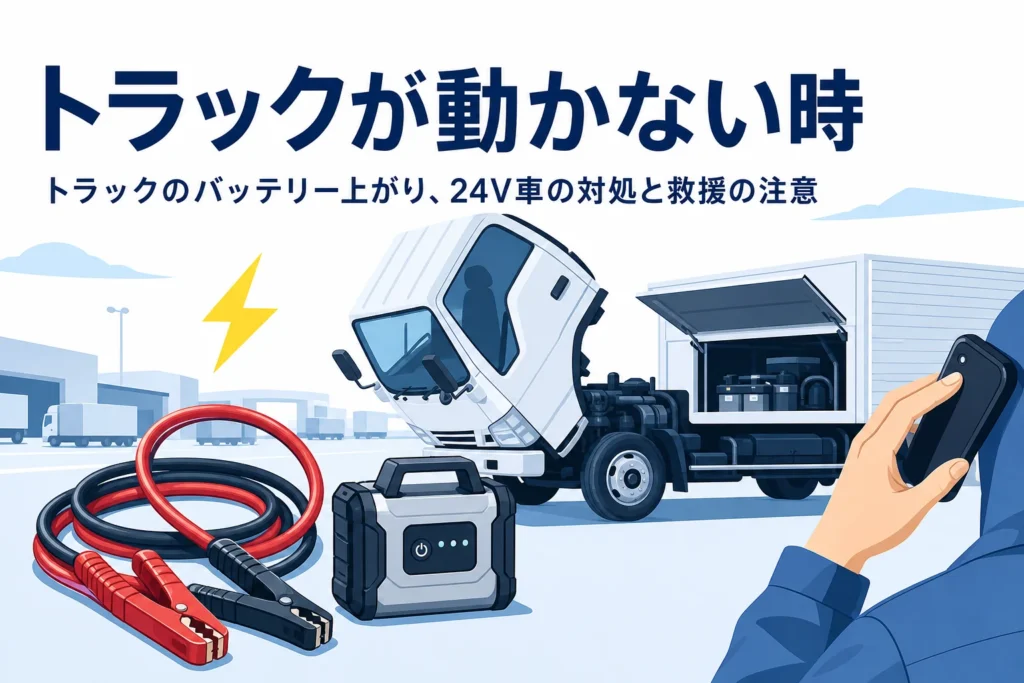 点検口を開けたトラックと赤黒のケーブル、トラックが動かない時の文字